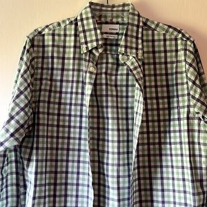 Green and blue button down shirt